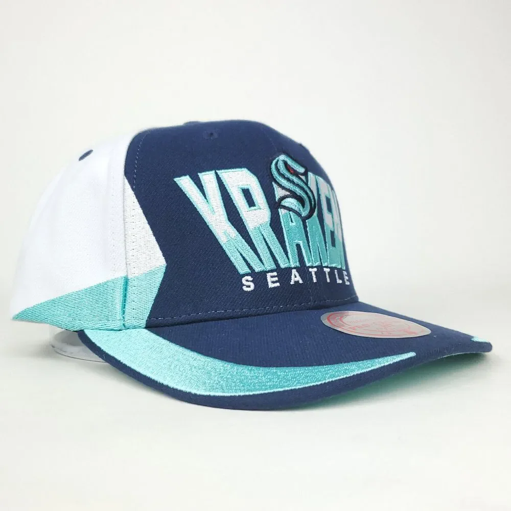 Seattle Kraken Mitchell & Ness‎ NHL Pro Fit Snapback Hat Cap Navy Aqua White NWT